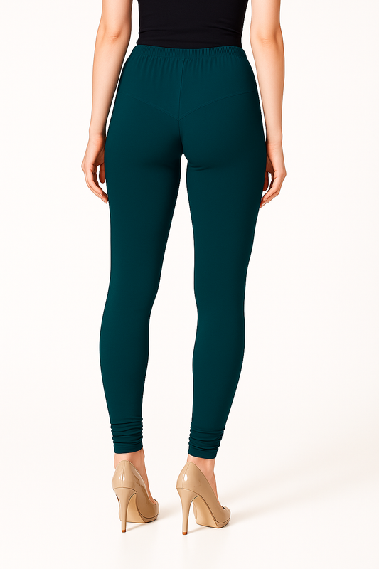 Dark Teal Women's Solid Churidar Stretchable Cotton Blend Legging