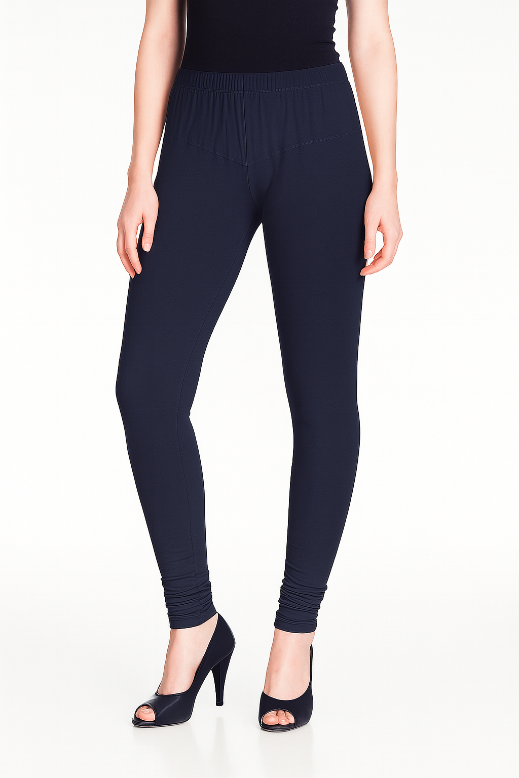 Denim Blue Women's Solid Churidar Stretchable Cotton Blend Legging