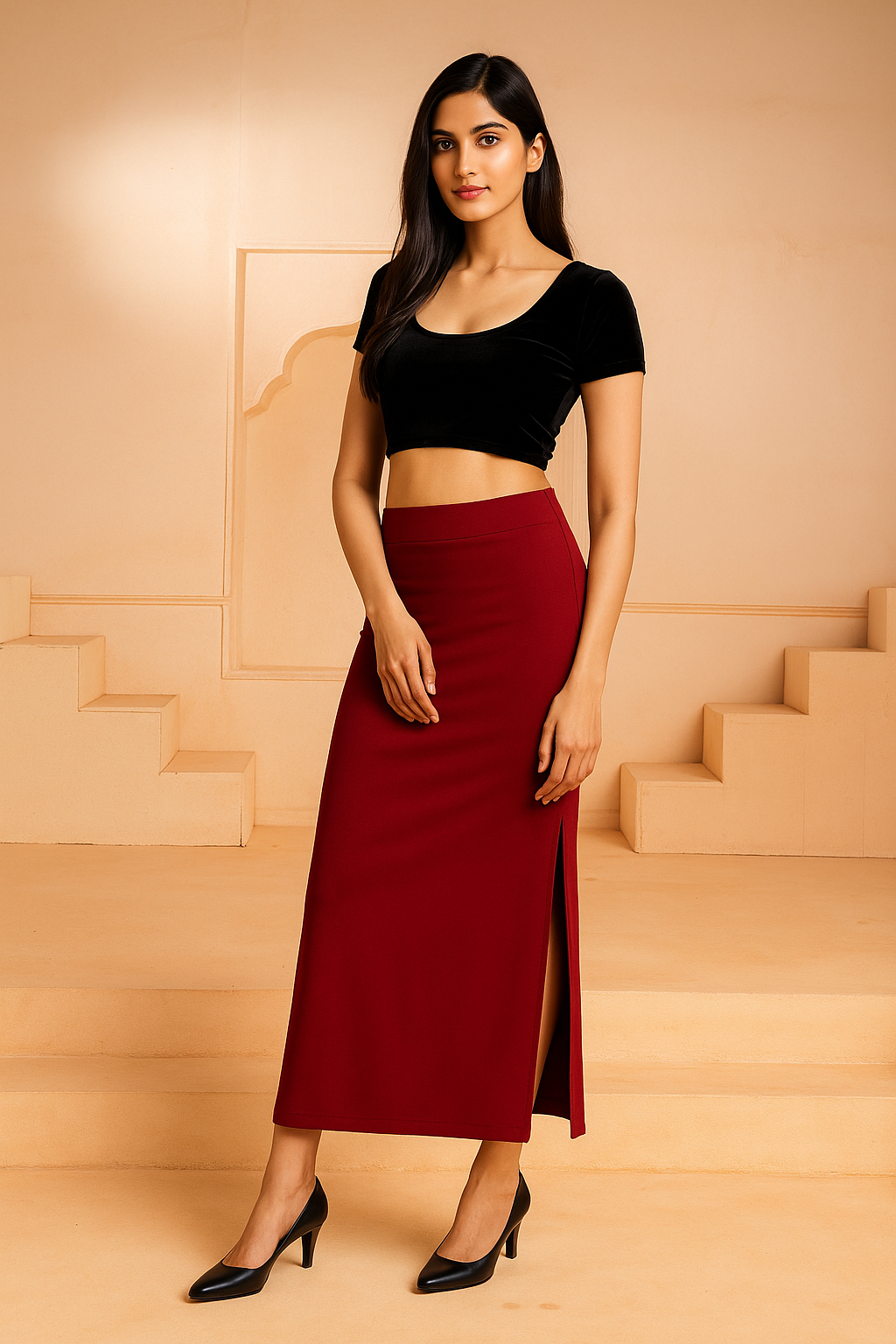 Light Maroon Women's Solid Shapewear