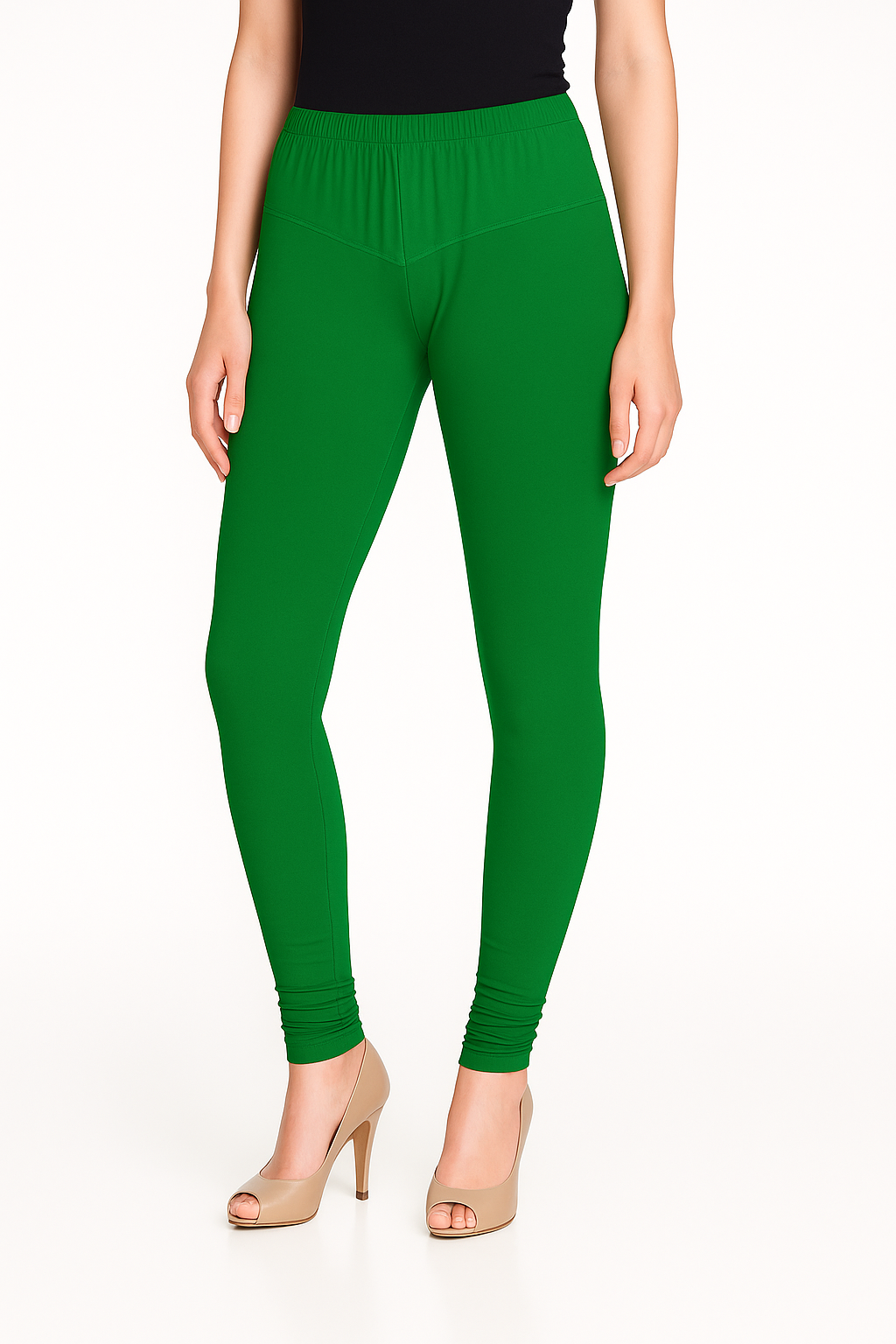 Shamrock Green Women's Solid Churidar Stretchable Cotton Blend Legging