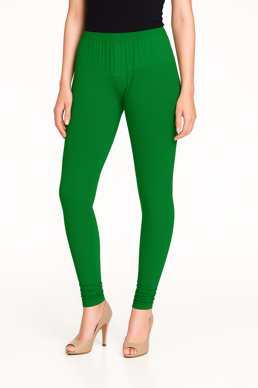 Shamrock Green Women's Solid Churidar Stretchable Cotton Blend Legging