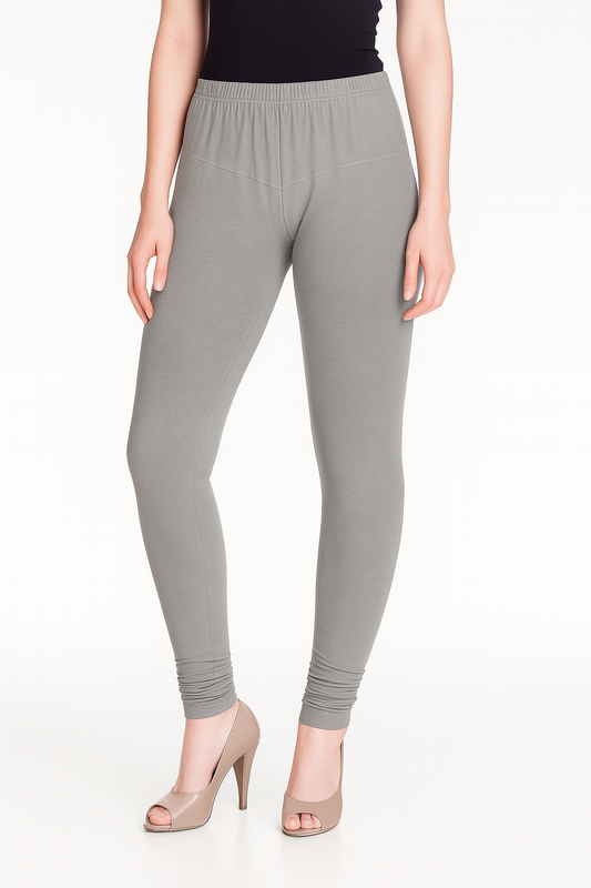 Grey Women's Solid Churidar Stretchable Cotton Blend Legging