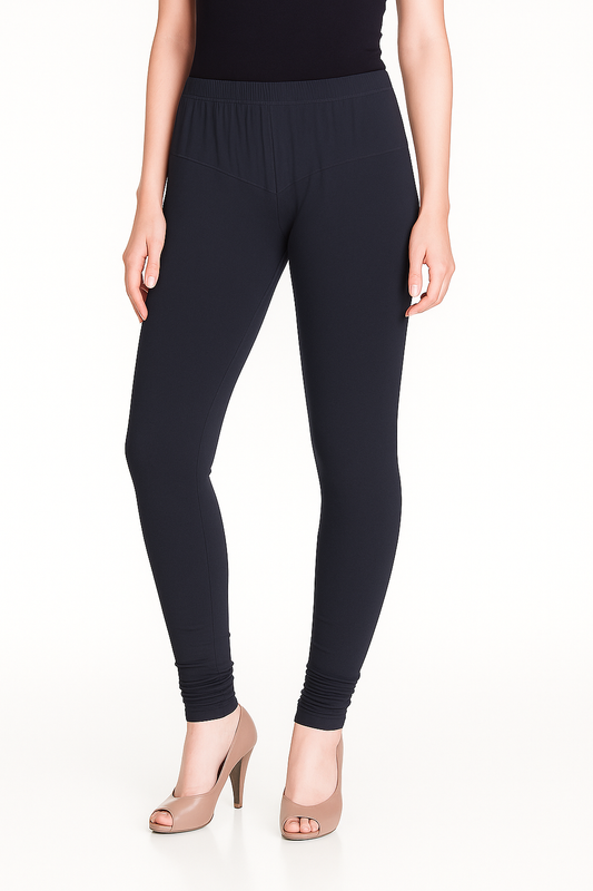 Navy Women's Solid Churidar Stretchable Cotton Blend Legging