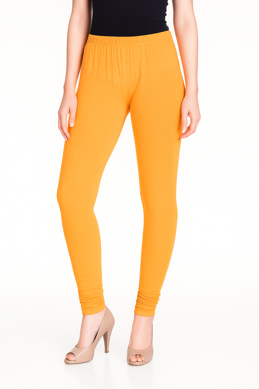 Bright Orange Women's Solid Churidar Stretchable Cotton Blend Legging