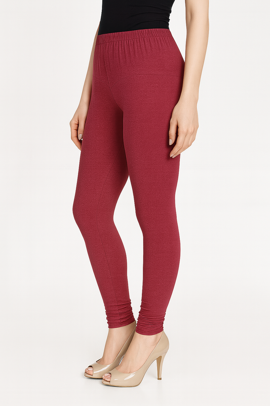 Red Women's Solid Churidar Stretchable Cotton Blend Legging