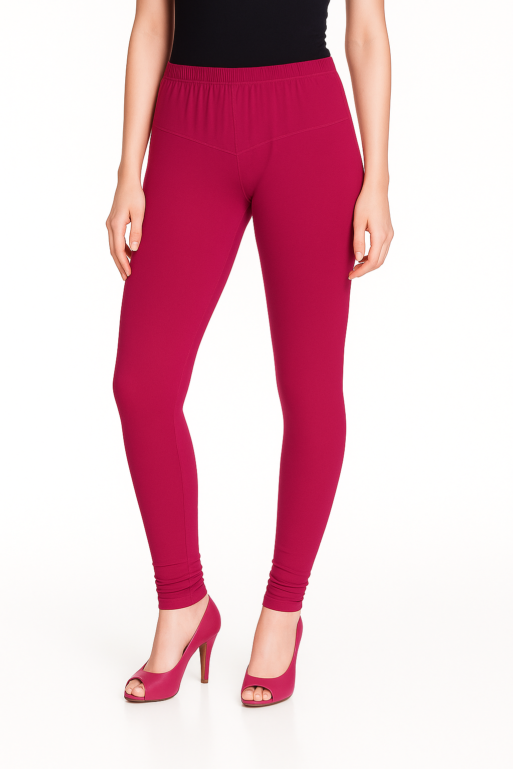 Bright Pink Women's Solid Churidar Stretchable Cotton Blend Legging