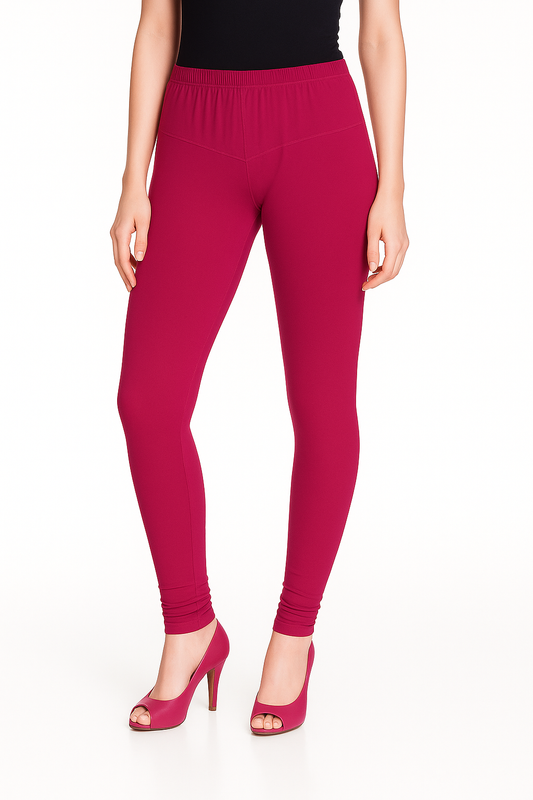 Bright Pink Women's Solid Churidar Stretchable Cotton Blend Legging
