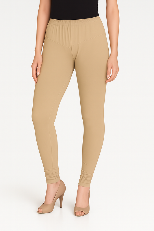 Sahara Tan Women's Solid Churidar Stretchable Cotton Blend Legging