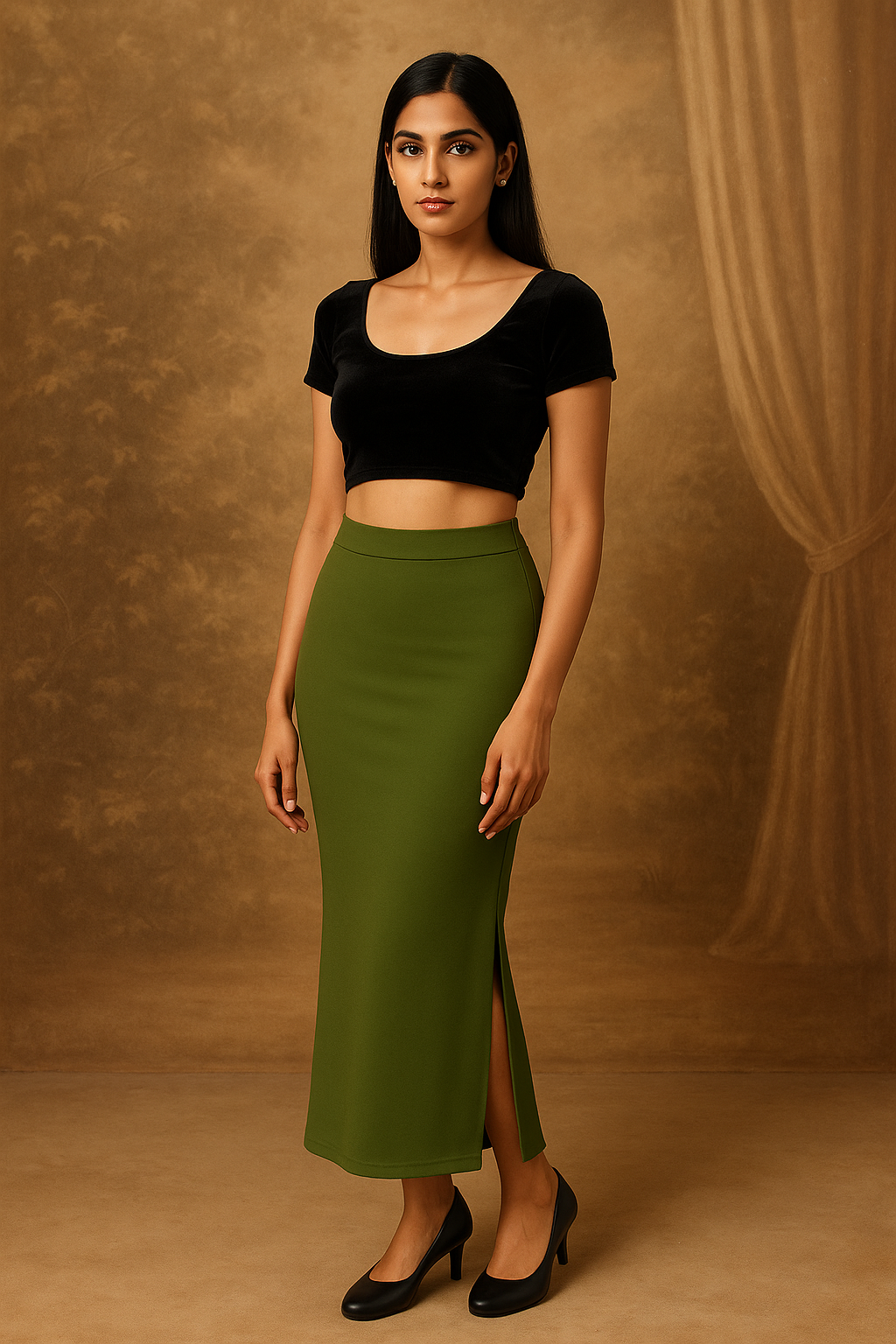 Olive Green Women's Solid Shapewear