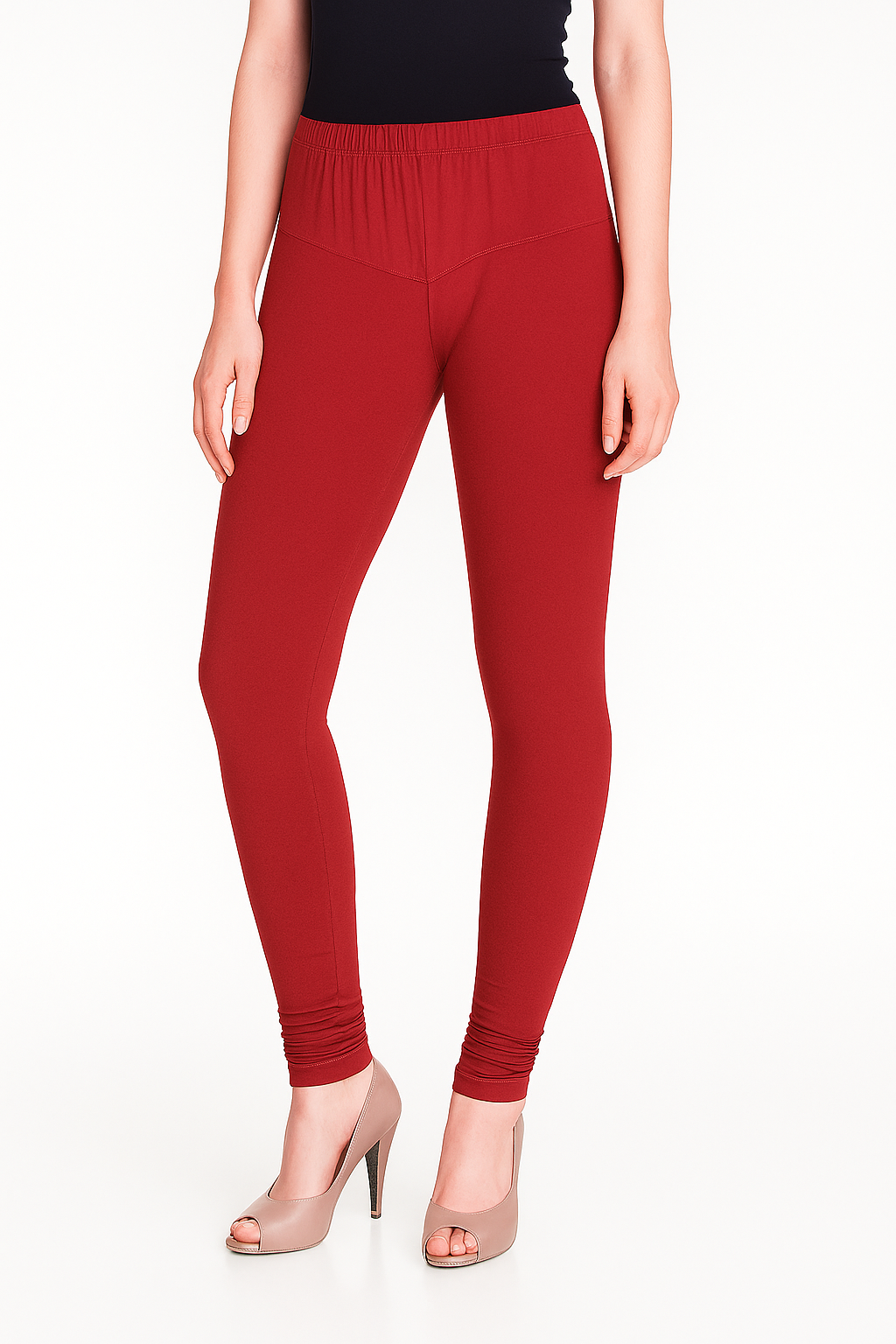 Red Women's Solid Churidar Stretchable Cotton Blend Legging
