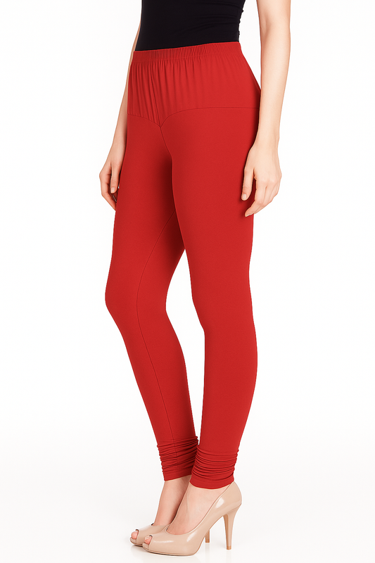 Red Women's Solid Churidar Stretchable Cotton Blend Legging