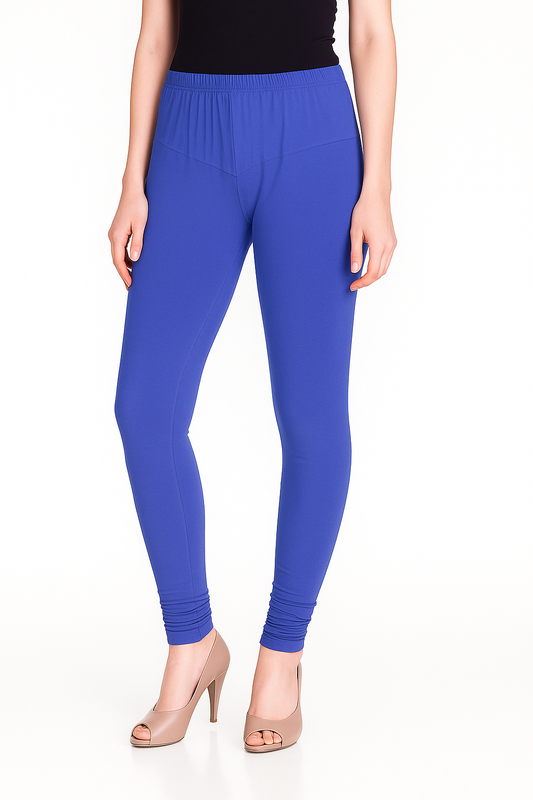 Palace Blue Women's Solid Churidar Stretchable Cotton Blend Legging