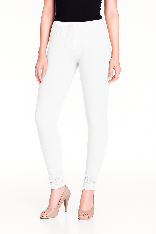 White Women's Solid Churidar Stretchable Cotton Blend Legging