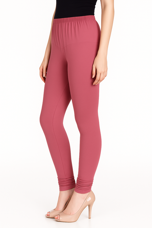 Rose Pink Women's Solid Churidar Stretchable Cotton Blend Legging