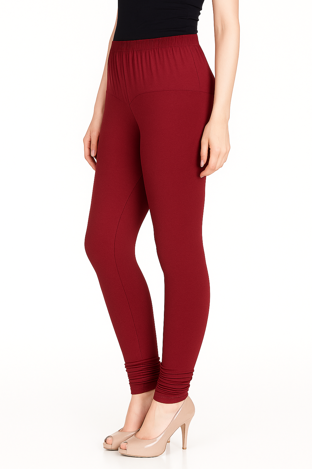 Light Maroon Women's Solid Churidar Stretchable Cotton Blend Legging