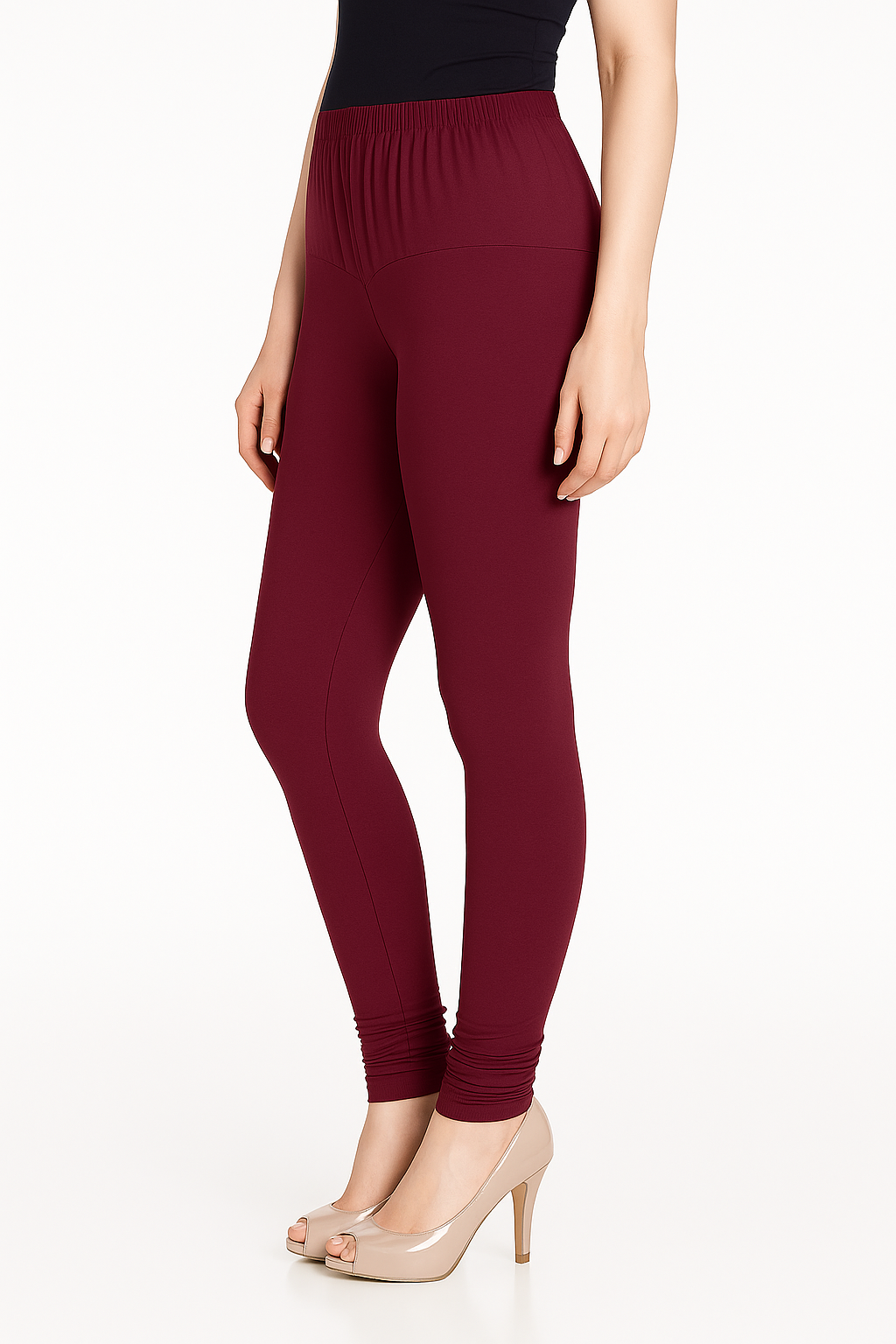Maroon Women's Solid Churidar Stretchable Cotton Blend Legging