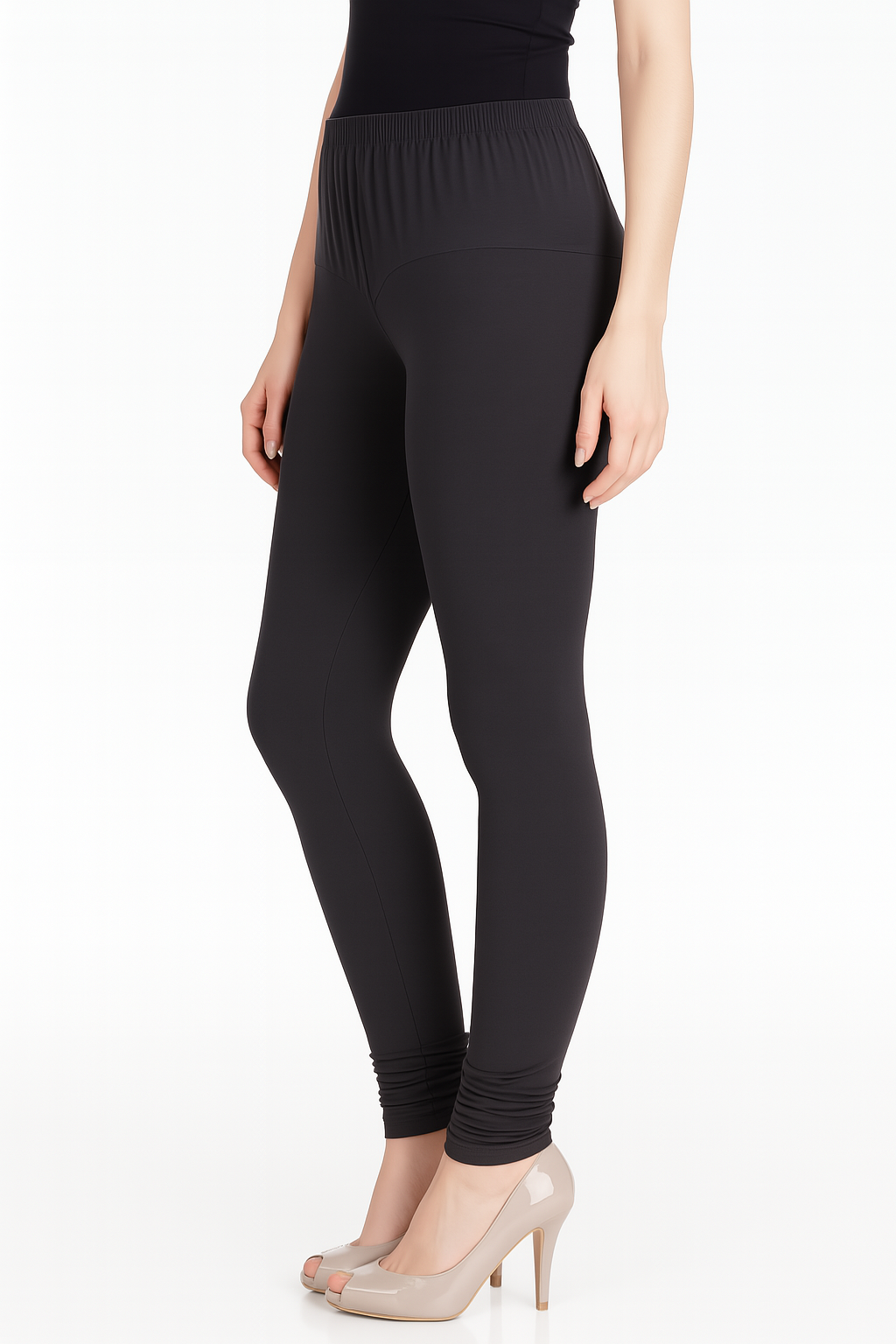 Mid night Black Women's Solid Churidar Stretchable Cotton Blend Legging