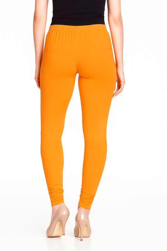 Bright Orange Women's Solid Churidar Stretchable Cotton Blend Legging