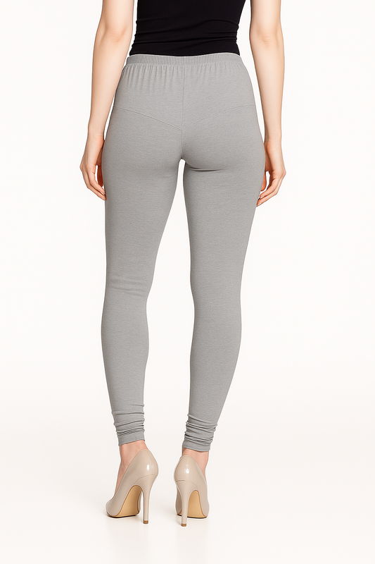 Grey Women's Solid Churidar Stretchable Cotton Blend Legging