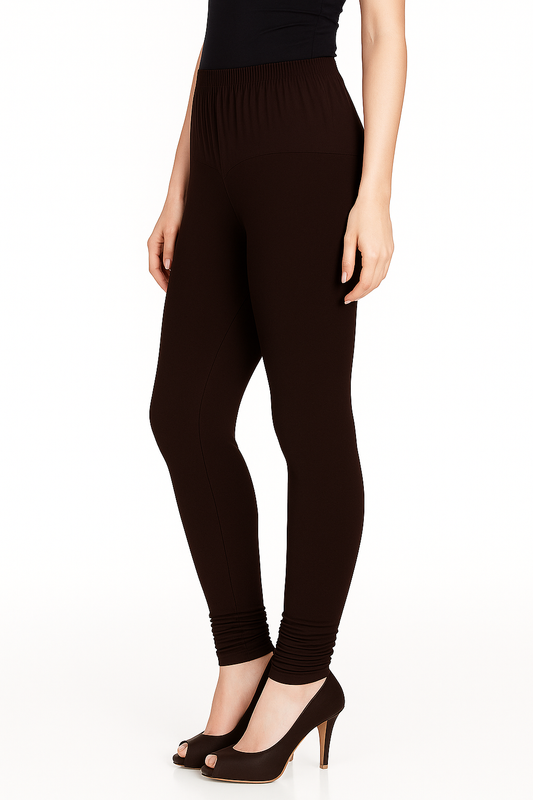 Deep Brown Women's Solid Churidar Stretchable Cotton Blend Legging