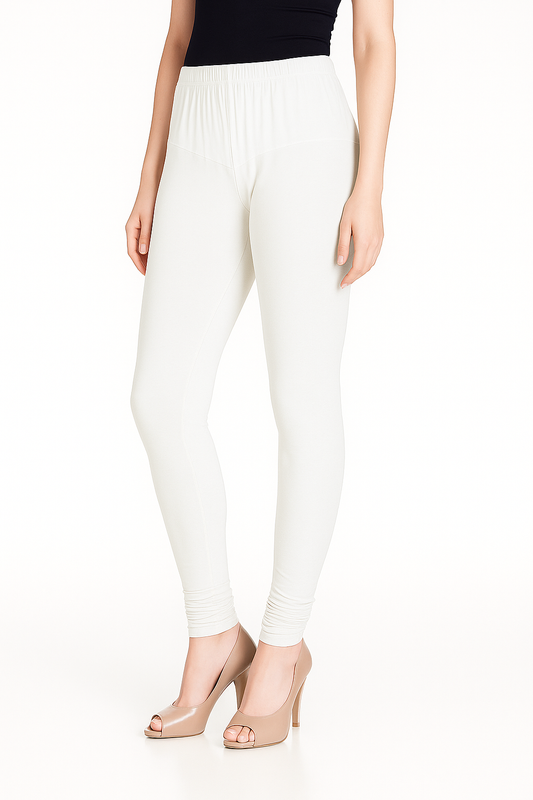 Off White Women's Solid Churidar Stretchable Cotton Blend Legging