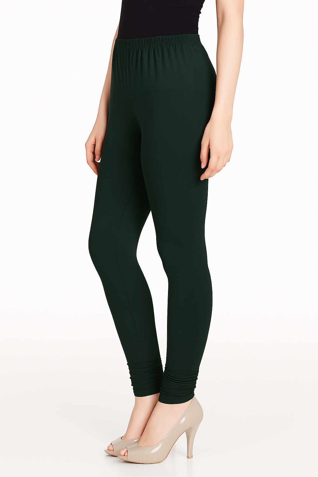 Green Women's Solid Churidar Stretchable Cotton Blend Legging