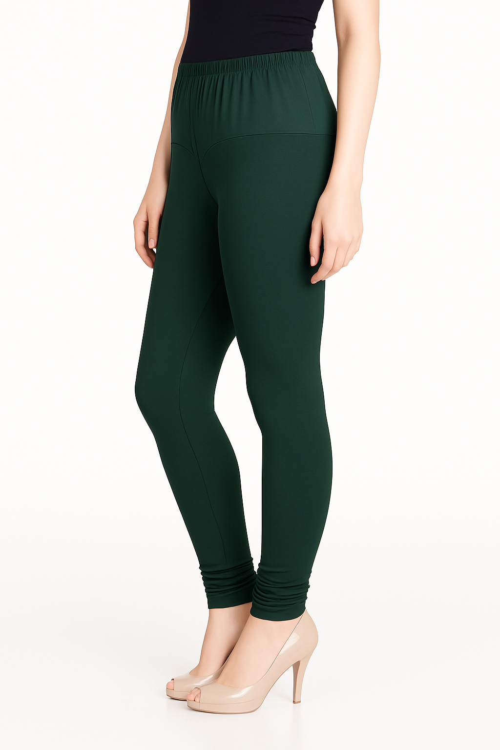 Hunter Green Women's Solid Churidar Stretchable Cotton Blend Legging