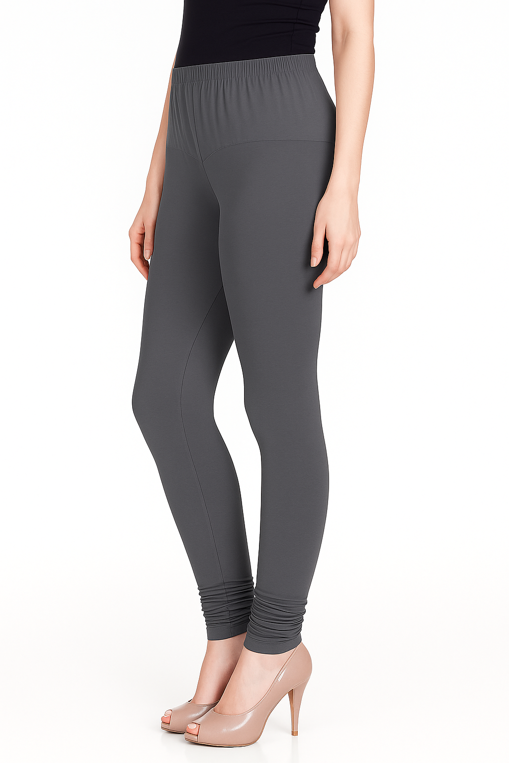 Steel Grey Women's Solid Churidar Stretchable Cotton Blend Legging
