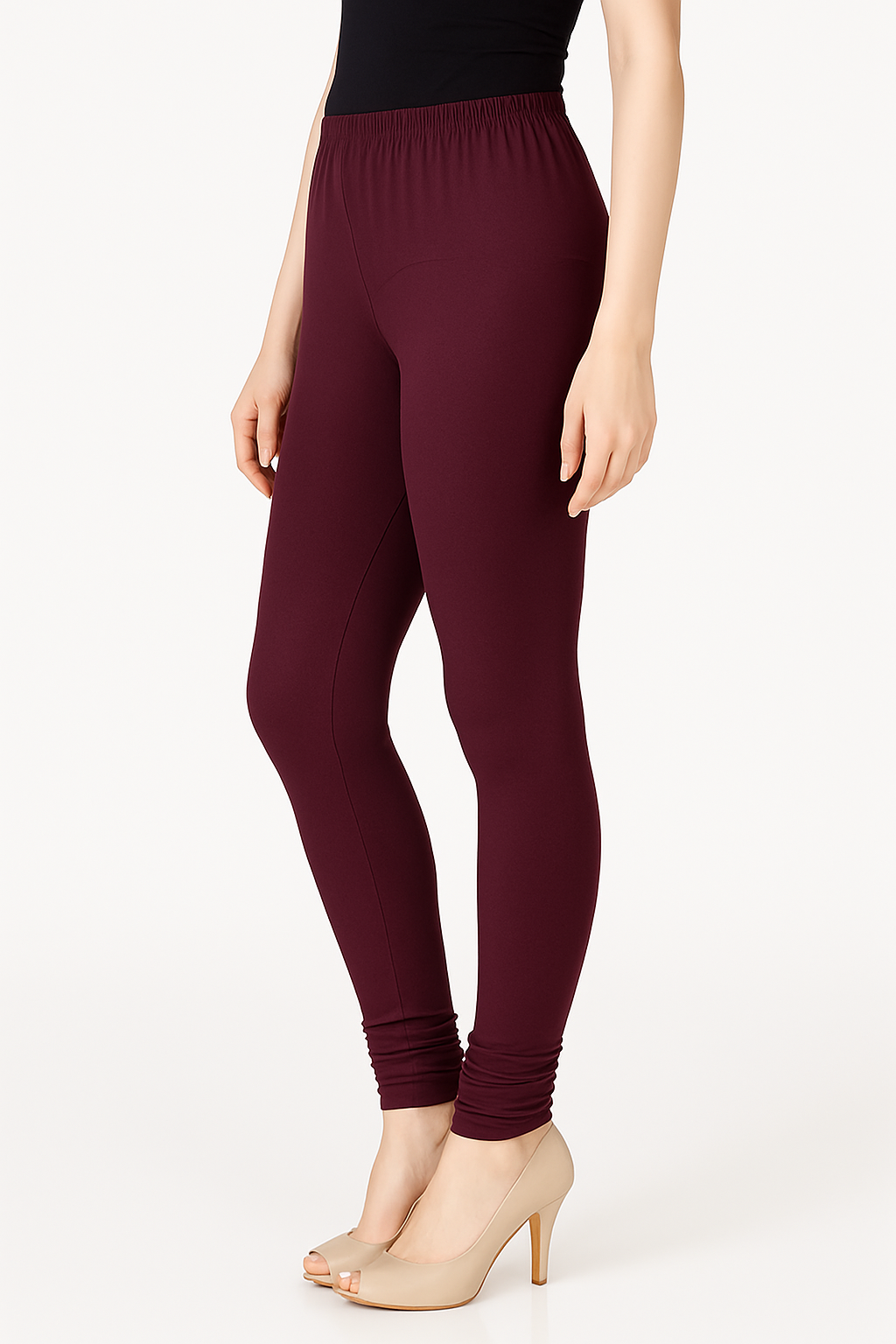 Burgundy Women's Solid Churidar Stretchable Cotton Blend Legging