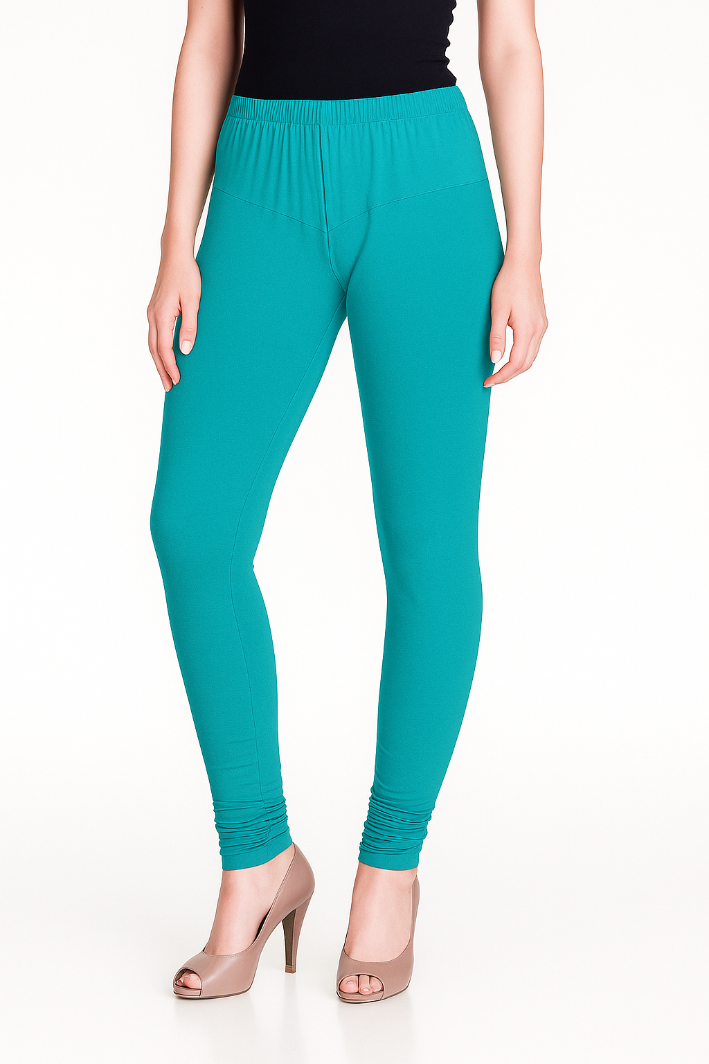 Teal Women's Solid Churidar Stretchable Cotton Blend Legging