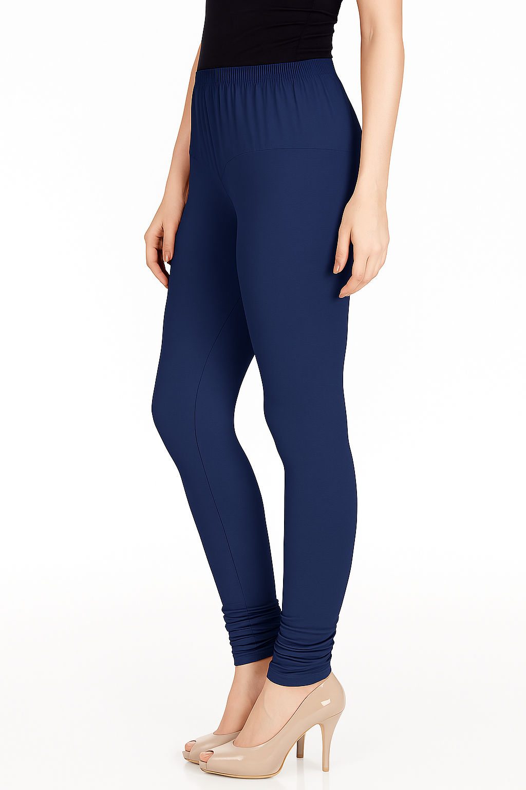 Cornflower Blue Women's Solid Churidar Stretchable Cotton Blend Legging