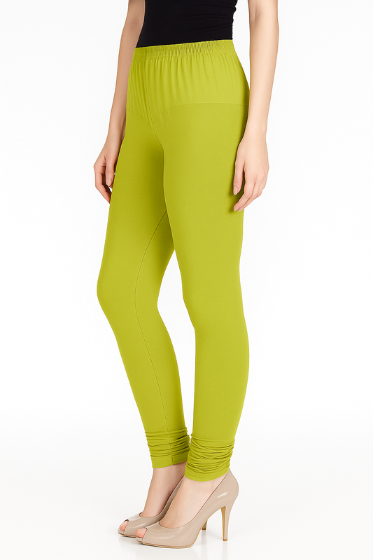 B-Chartreuse Women's Solid Churidar Stretchable Cotton Blend Legging