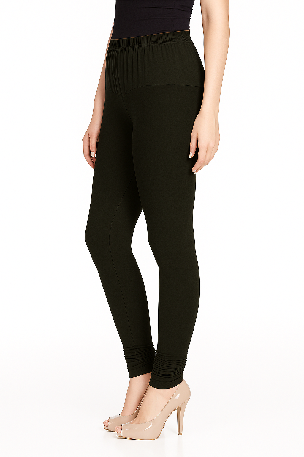 Black Women's Solid Churidar Stretchable Cotton Blend Legging