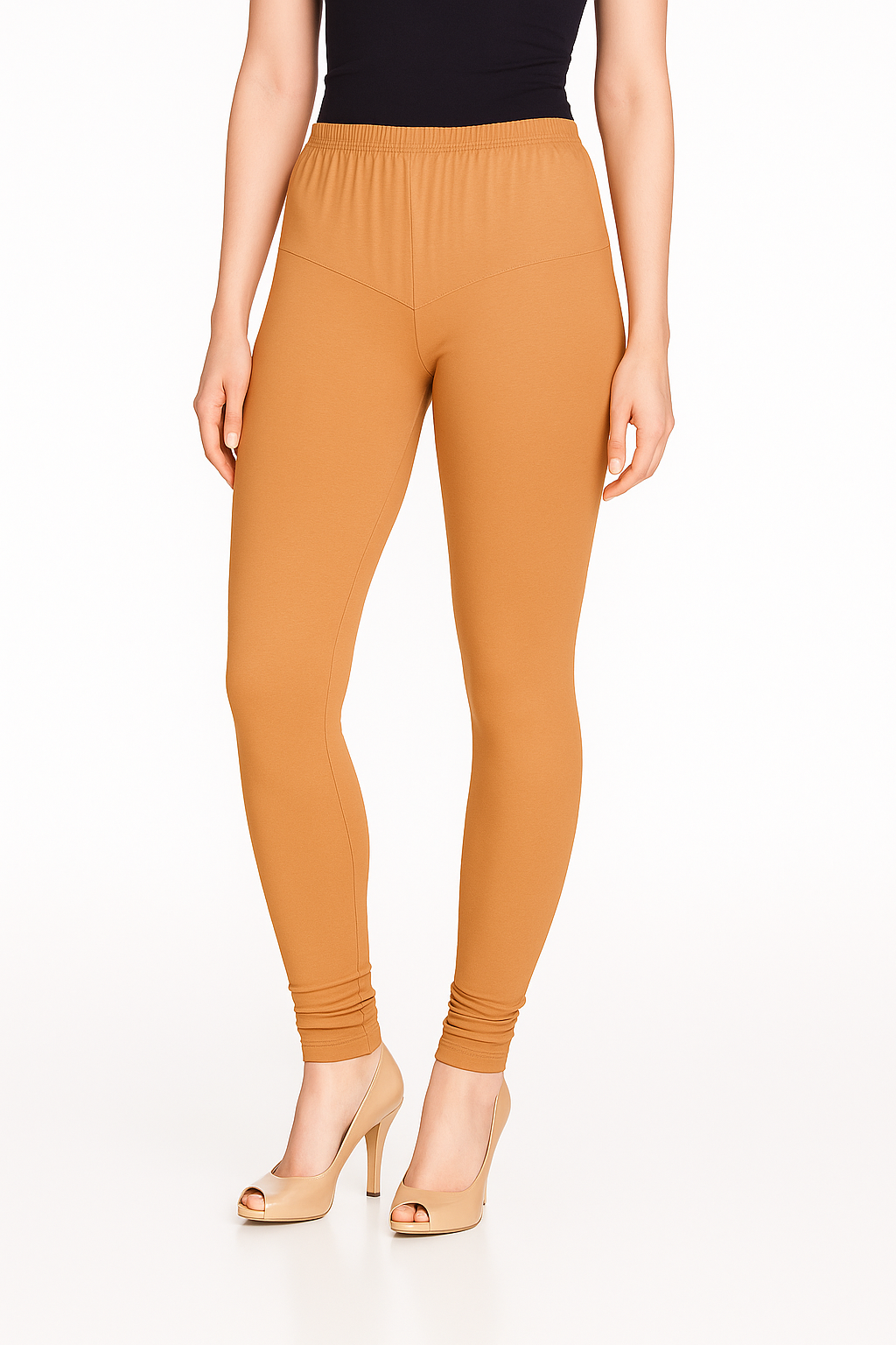 Tan Women's Solid Churidar Stretchable Cotton Blend Legging