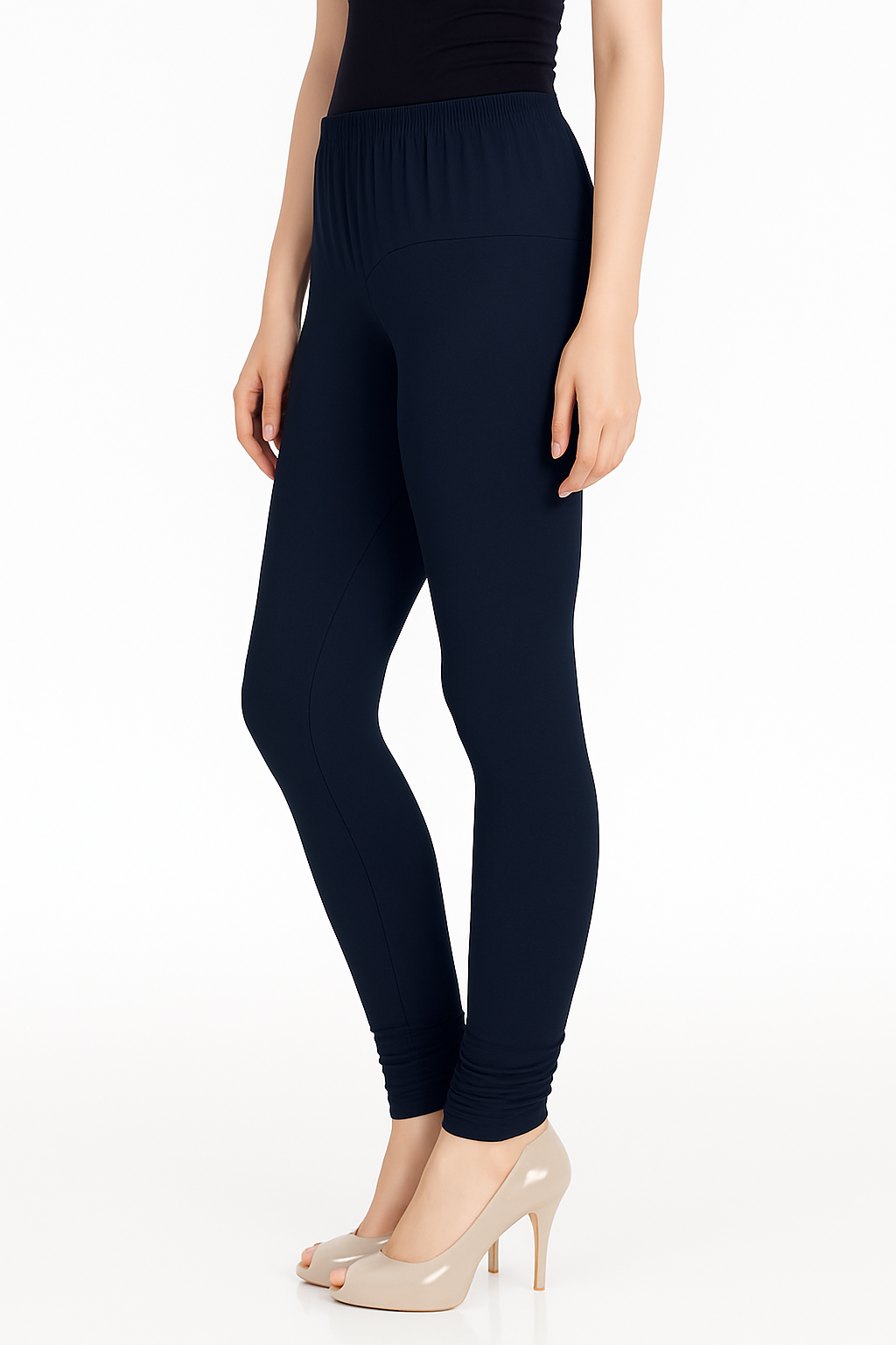 Navy Women's Solid Churidar Stretchable Cotton Blend Legging