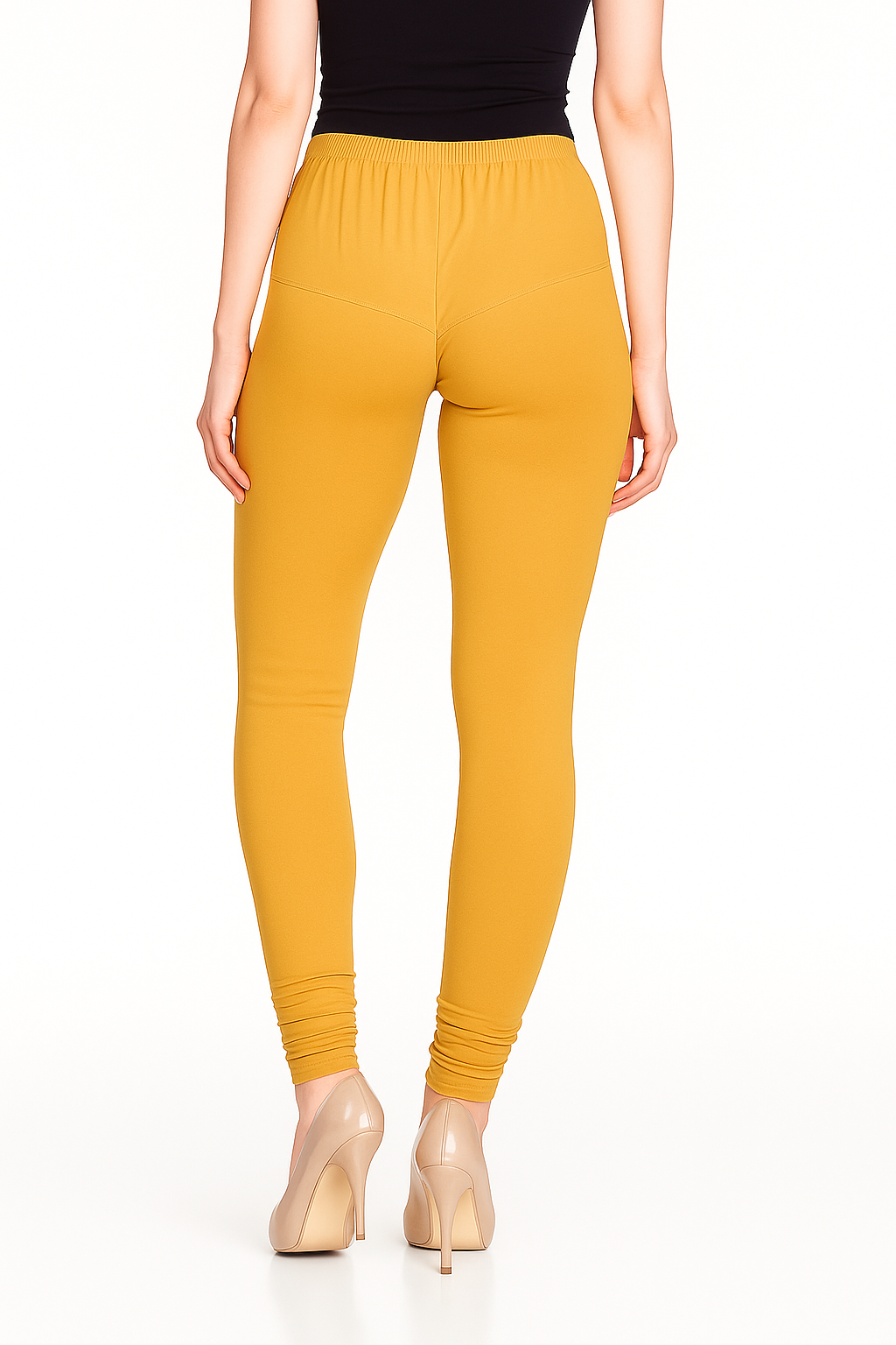 Light Mustard Women's Solid Churidar Stretchable Cotton Blend Legging
