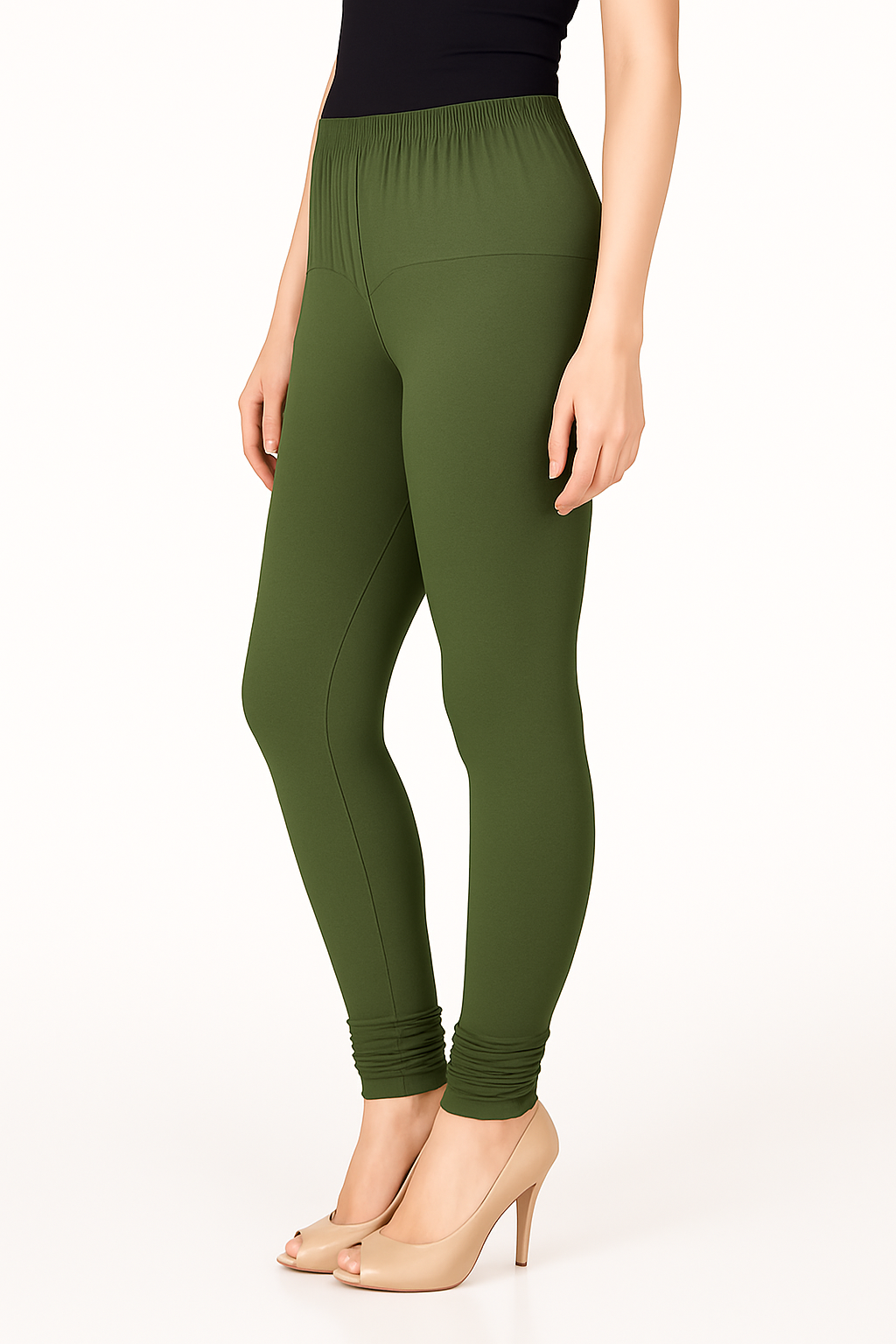 Bottle Green Women's Solid Churidar Stretchable Cotton Blend Legging