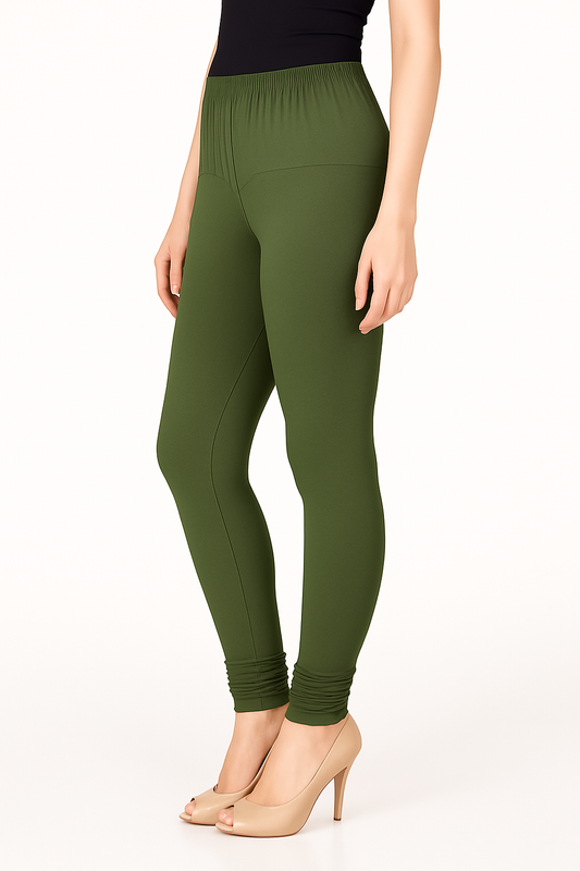 Bottle Green Women's Solid Churidar Stretchable Cotton Blend Legging