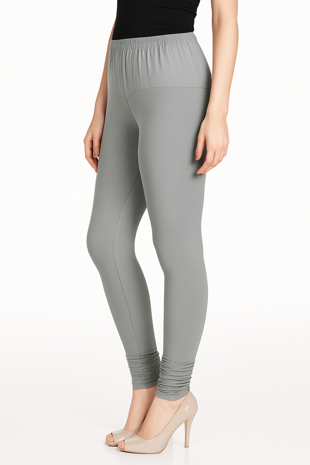 Grey Women's Solid Churidar Stretchable Cotton Blend Legging