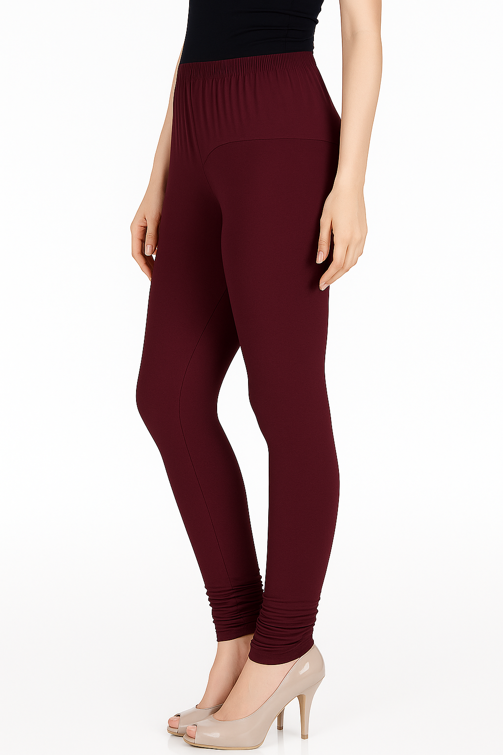 Dark Maroon Women's Solid Churidar Stretchable Cotton Blend Legging