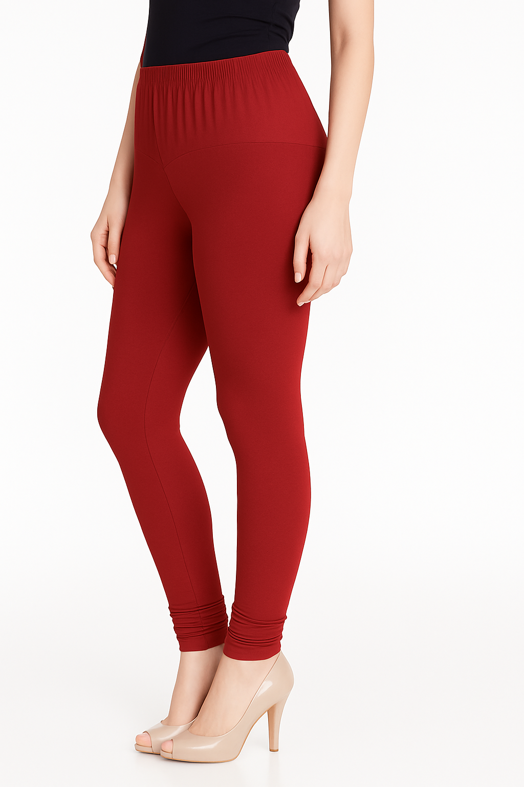 Red Women's Solid Churidar Stretchable Cotton Blend Legging