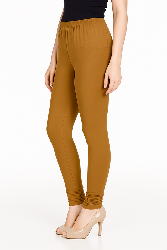 Deep Mustard Women's Solid Churidar Stretchable Cotton Blend Legging