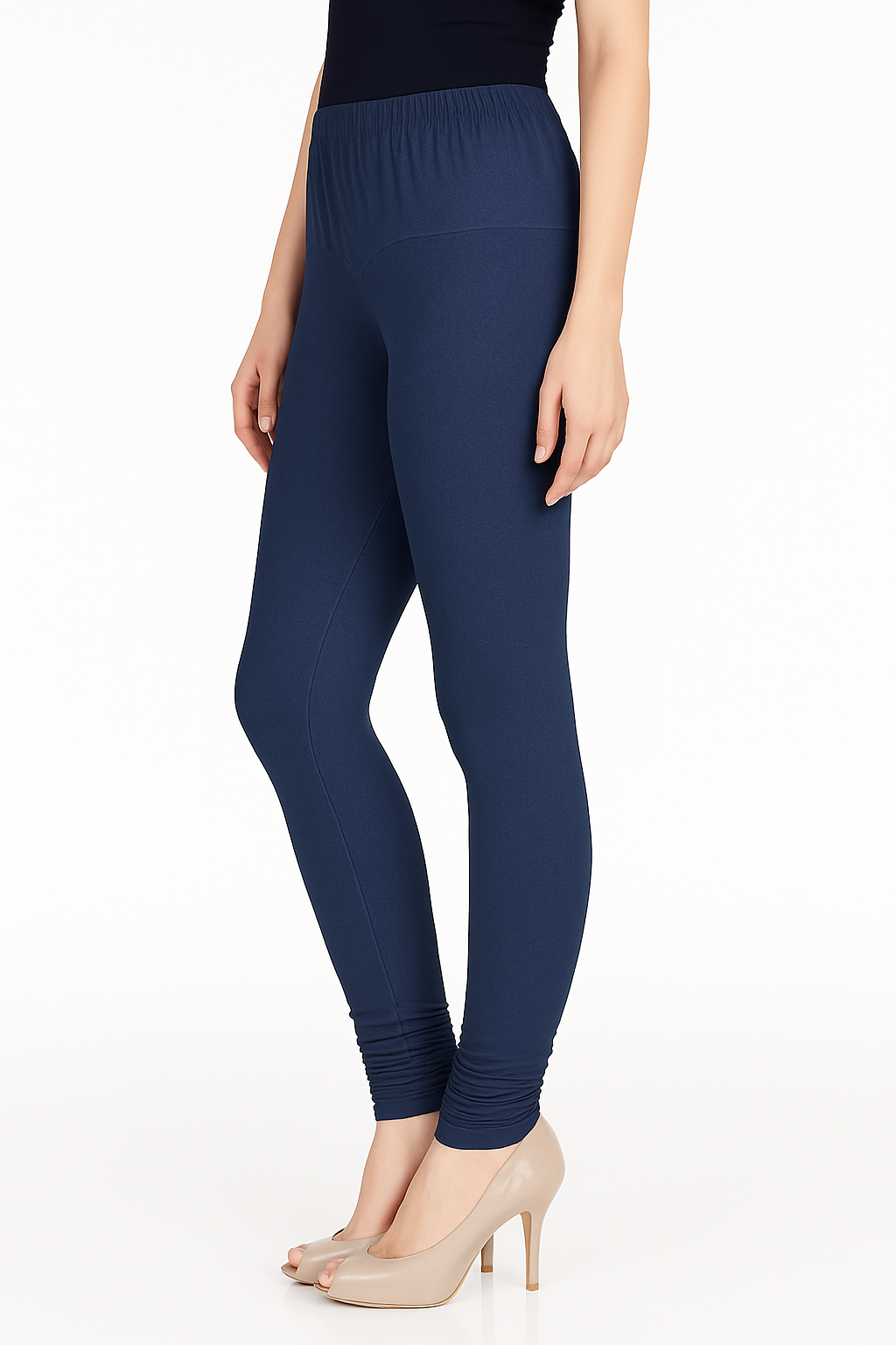 Cobalt Blue Women's Solid Churidar Stretchable Cotton Blend Legging