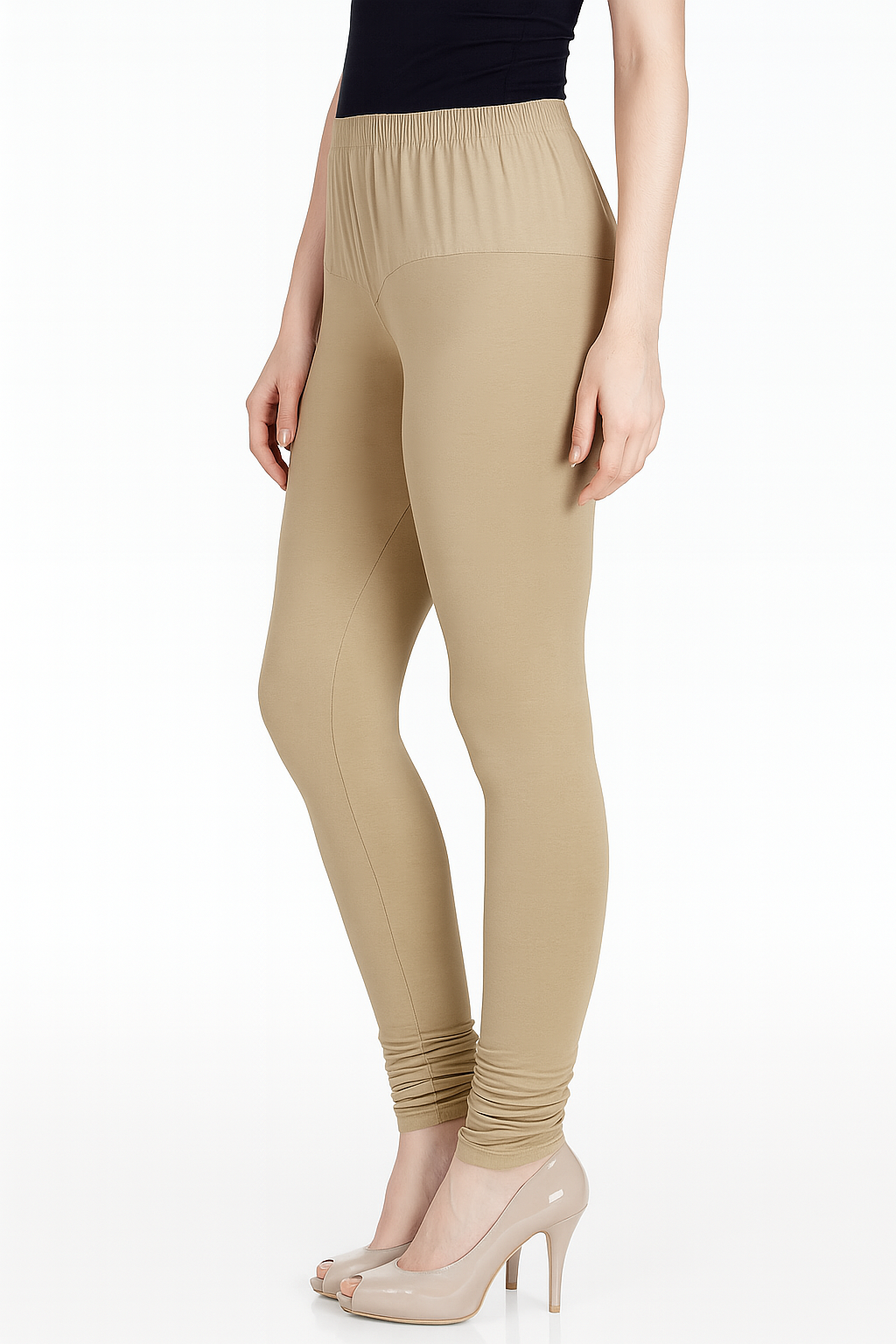 Sahara Tan Women's Solid Churidar Stretchable Cotton Blend Legging