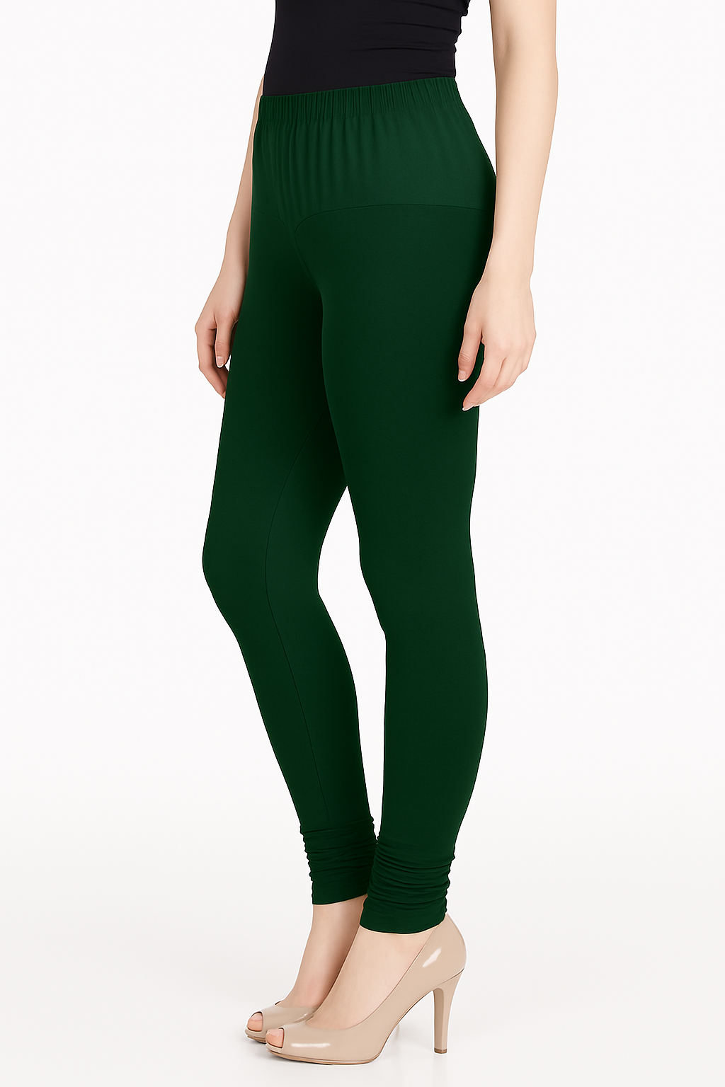 Forest Green Women's Solid Churidar Stretchable Cotton Blend Legging