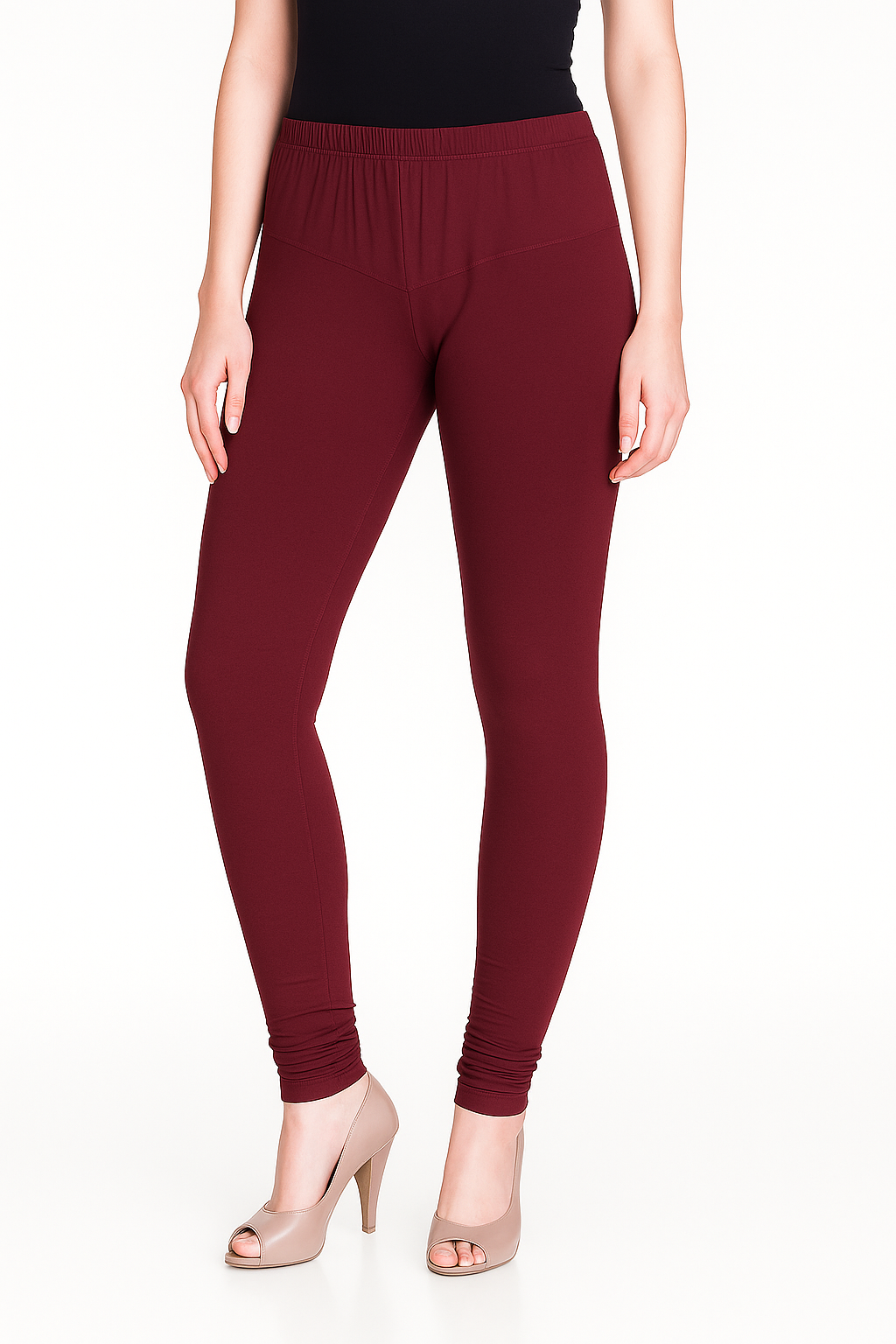 Wine Women's Solid Churidar Stretchable Cotton Blend Legging