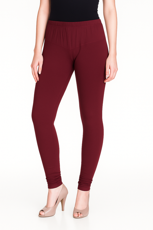 Wine Women's Solid Churidar Stretchable Cotton Blend Legging
