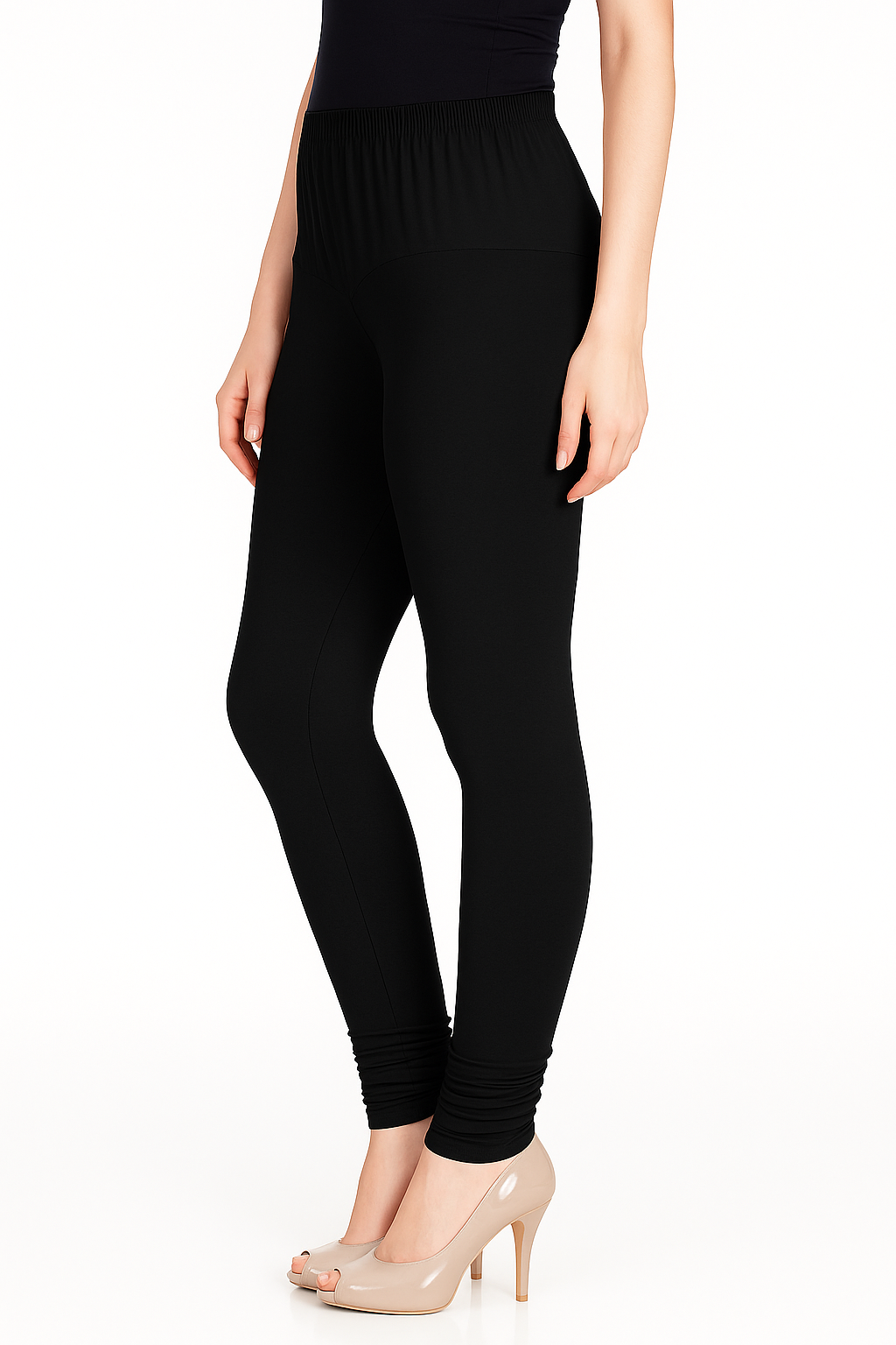 Black Women's Solid Churidar Stretchable Cotton Blend Legging