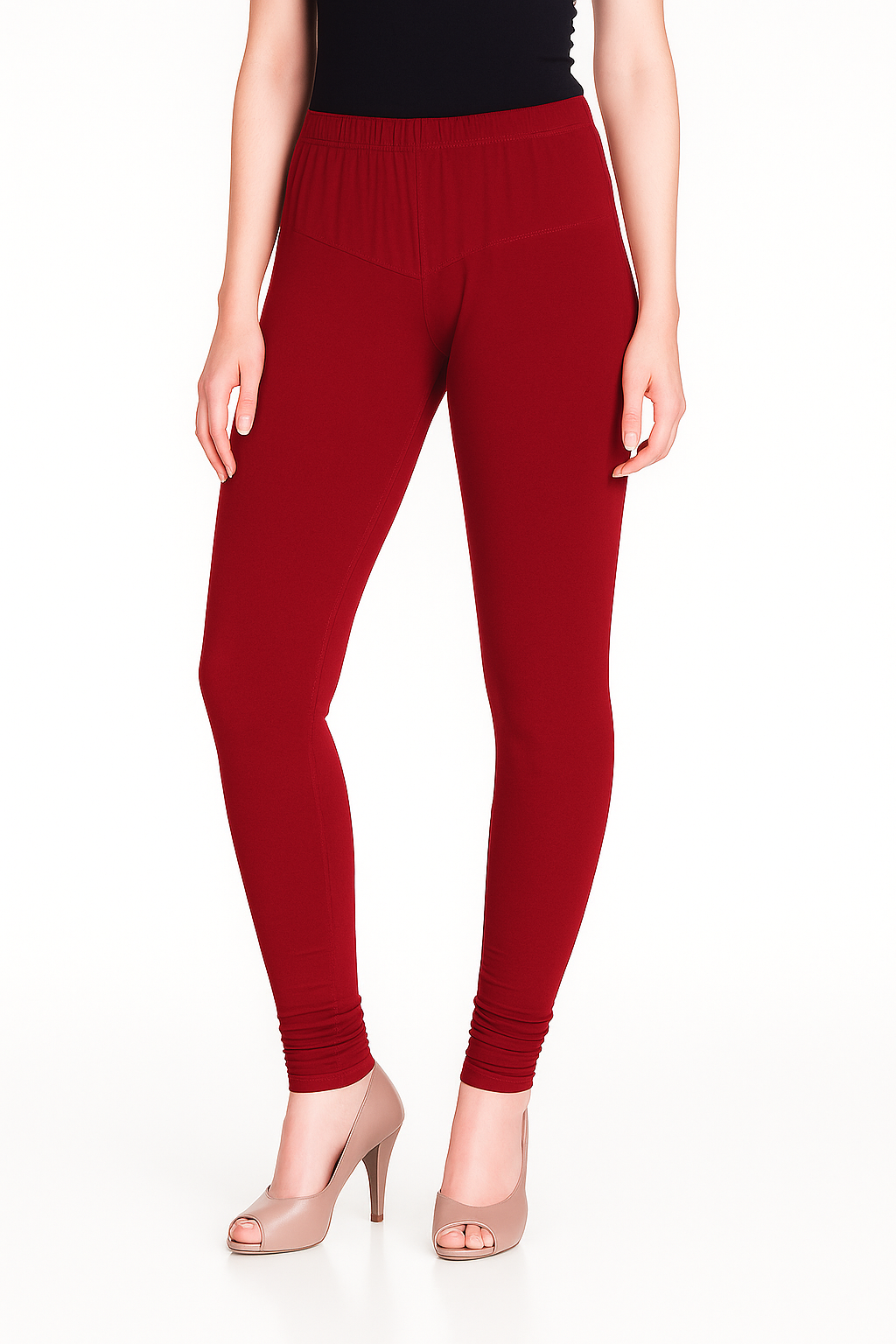 Blood Red Women's Solid Churidar Stretchable Cotton Blend Legging