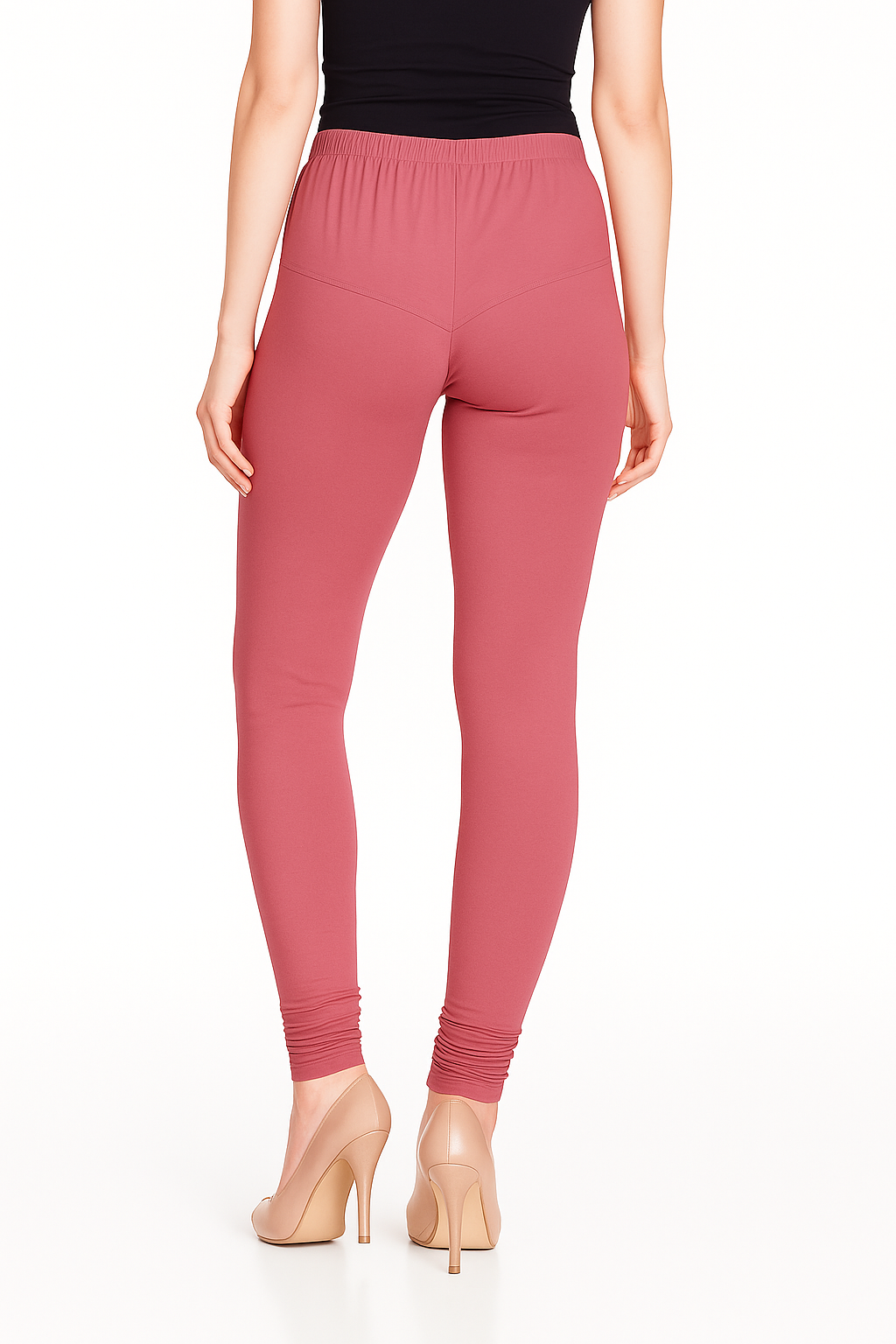 Rose Pink Women's Solid Churidar Stretchable Cotton Blend Legging